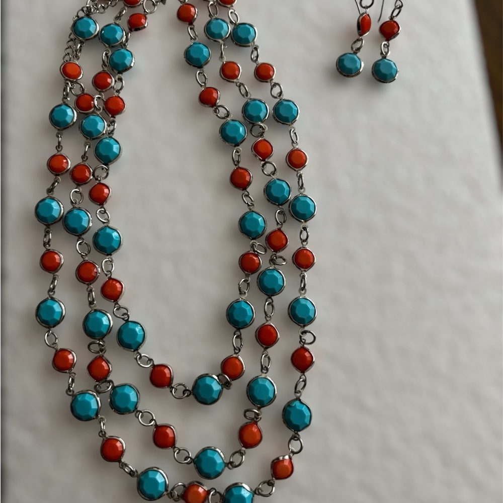 Turquoise and Orange Beaded Necklace Set